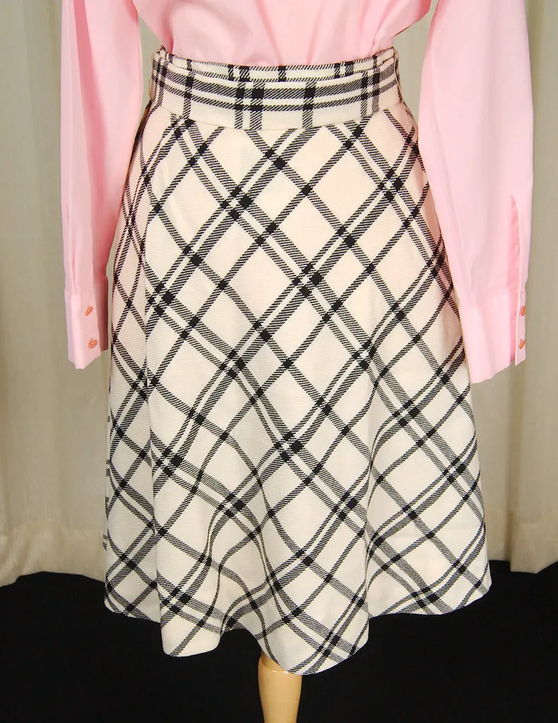 1960s Beige & Black Check Skirt