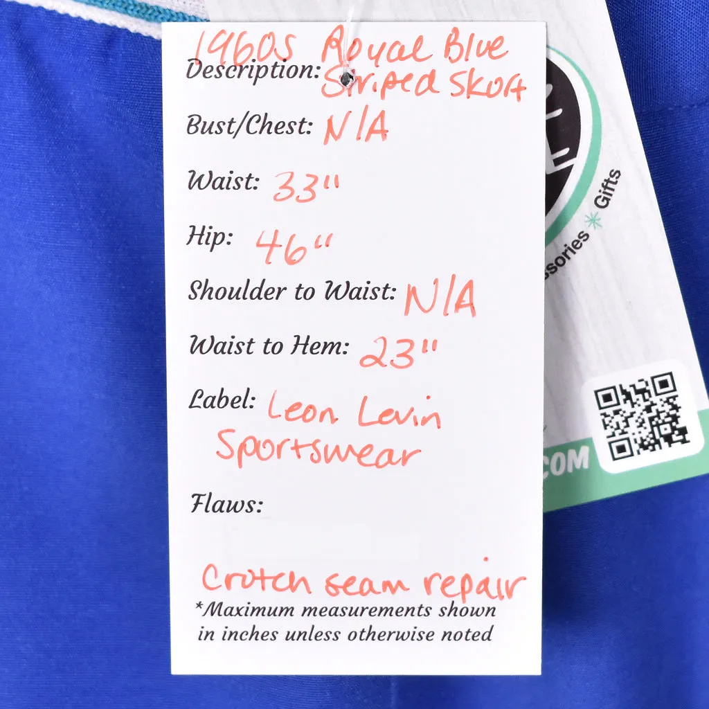 1960s Vintage Royal Blue Striped Skort
