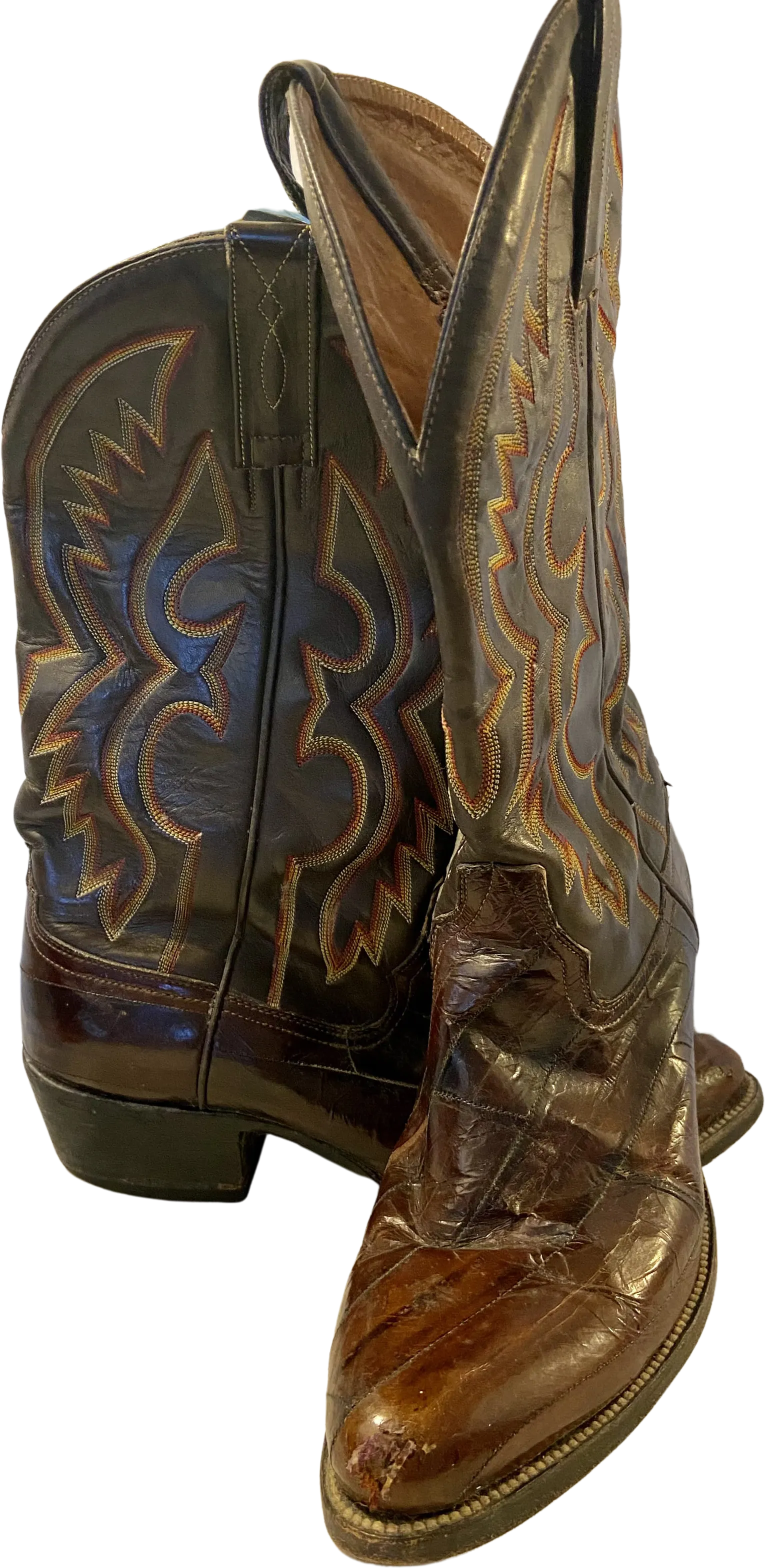70s Gorgeous Eel And Leather Custom Cowboy Boots By Designer Custom