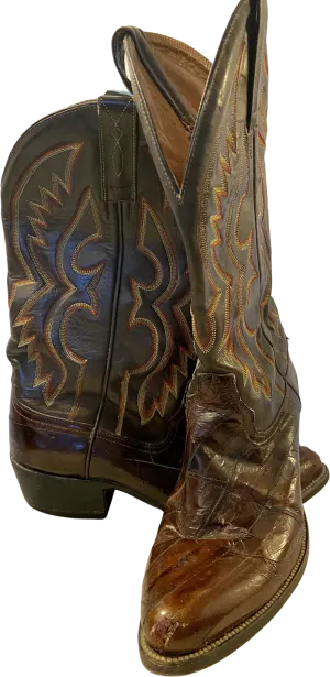70s Gorgeous Eel And Leather Custom Cowboy Boots By Designer Custom