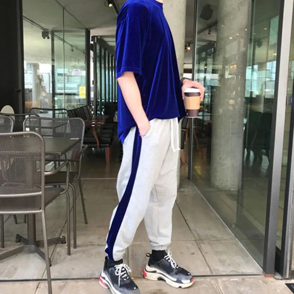 Aidase Mens T-Shirt Gold Velvet Casual T-Shirt Spring Autumn Fashion Personality Streetwear All-Match Solid Color Tops Men'S Clothing