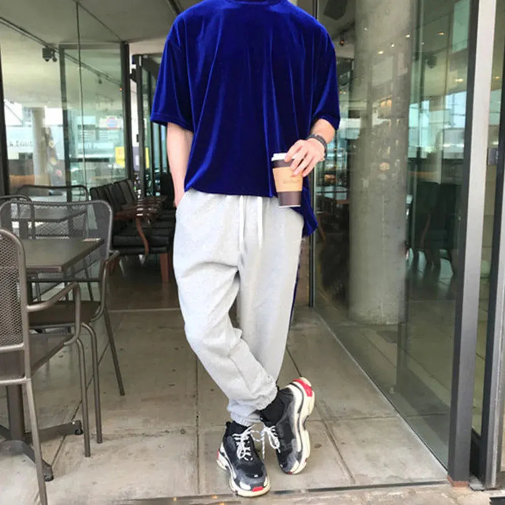 Aidase Mens T-Shirt Gold Velvet Casual T-Shirt Spring Autumn Fashion Personality Streetwear All-Match Solid Color Tops Men'S Clothing