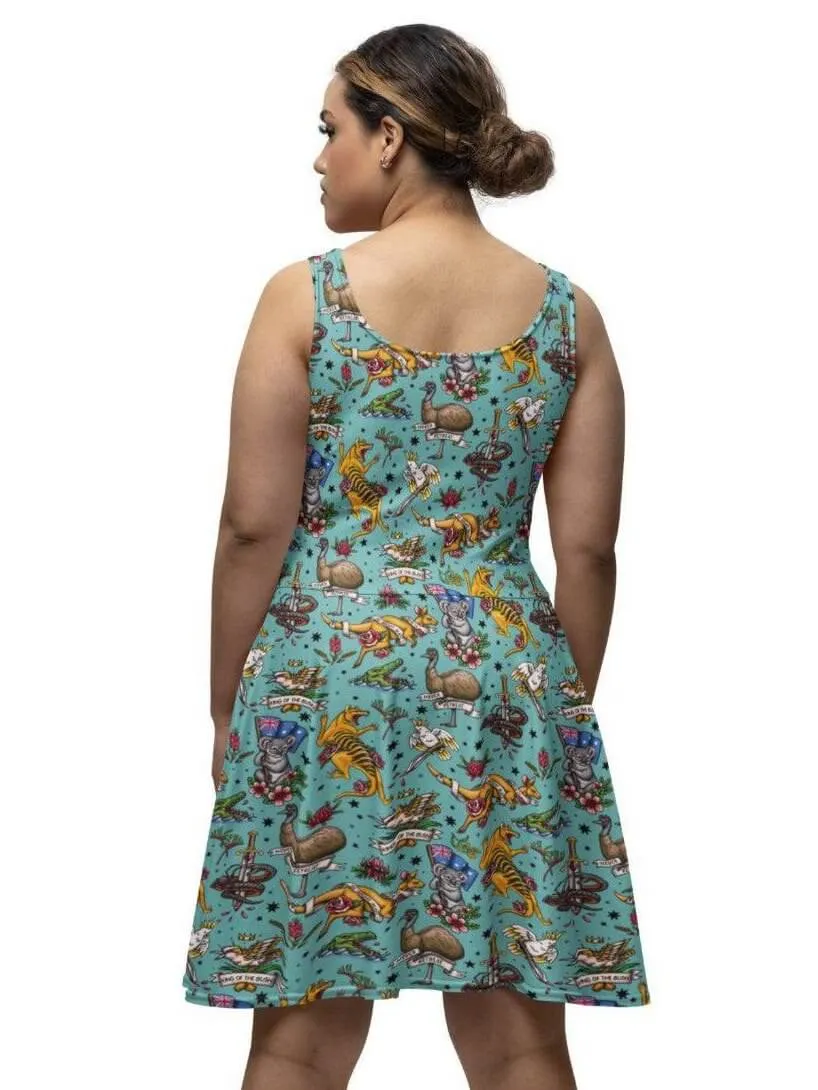 Aussie Fauna Knee Length Skater Dress With Pockets