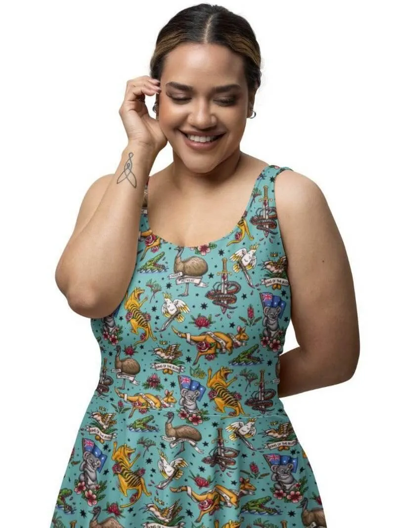 Aussie Fauna Knee Length Skater Dress With Pockets
