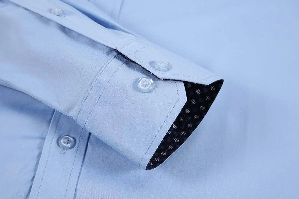 Calvetti Mens Dress Shirts Wrinkle Free Regular Long Sleeve Shirts-LIGHT BLUE
