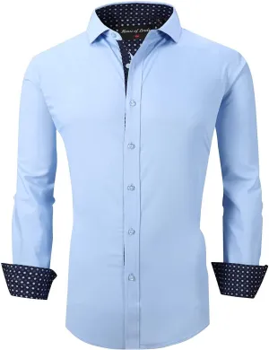 Calvetti Mens Dress Shirts Wrinkle Free Regular Long Sleeve Shirts-LIGHT BLUE