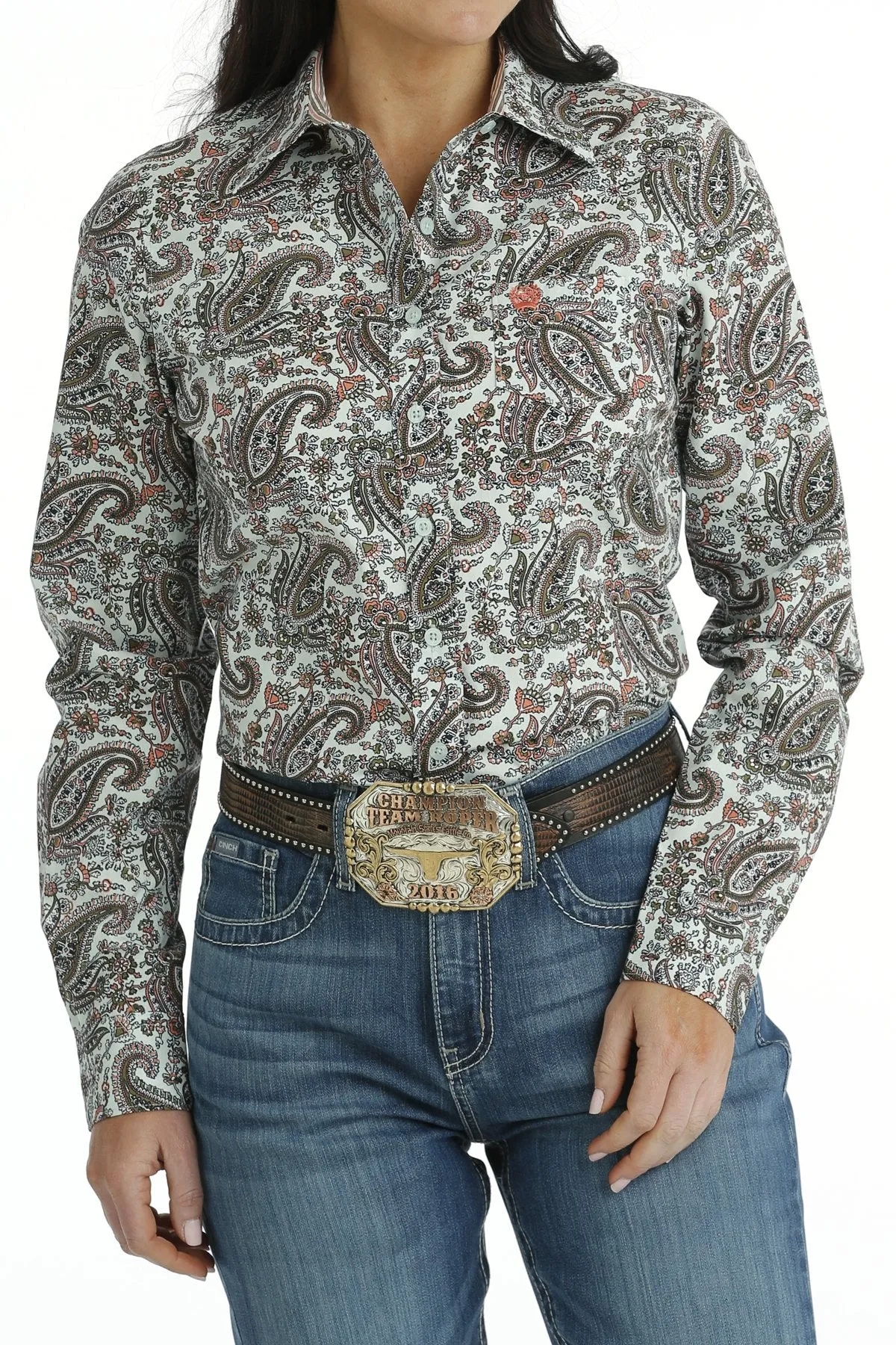 Cinch Women's L/S Light Blue Paisley Western Button Down Shirt