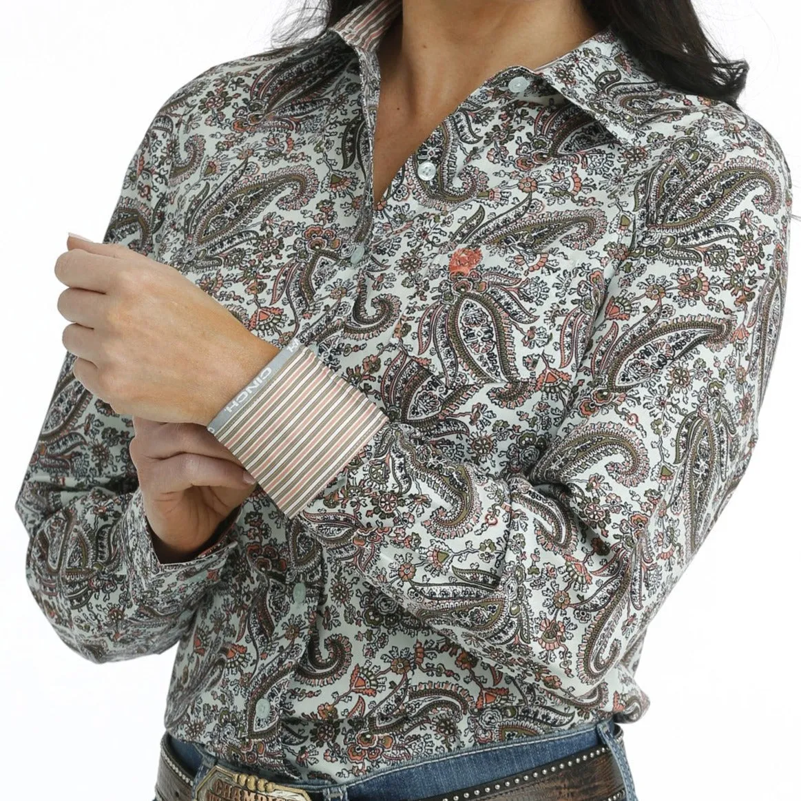 Cinch Women's L/S Light Blue Paisley Western Button Down Shirt