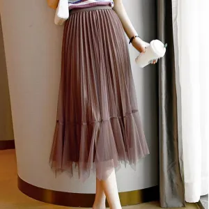Coffee A-Line Plain Sweet Skirts