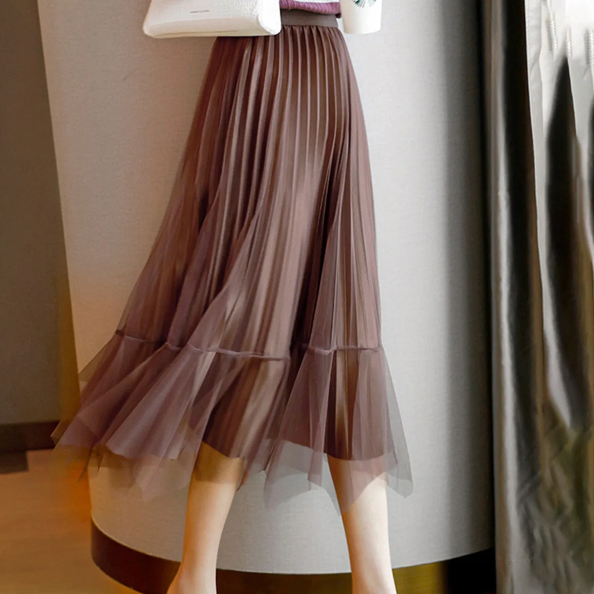 Coffee A-Line Plain Sweet Skirts