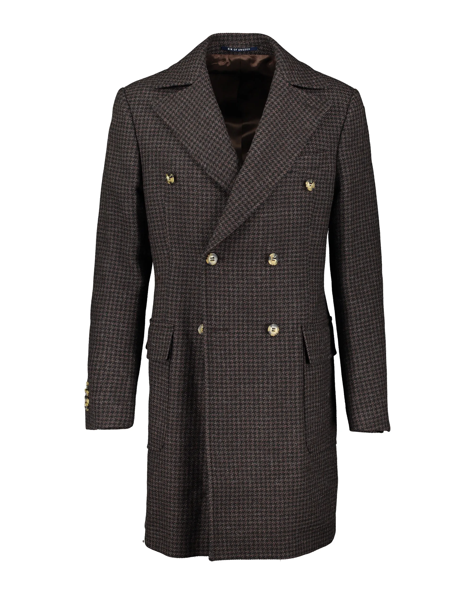 Corleone Brown Houndstooth Double-Breasted Polo Coat