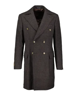 Corleone Brown Houndstooth Double-Breasted Polo Coat
