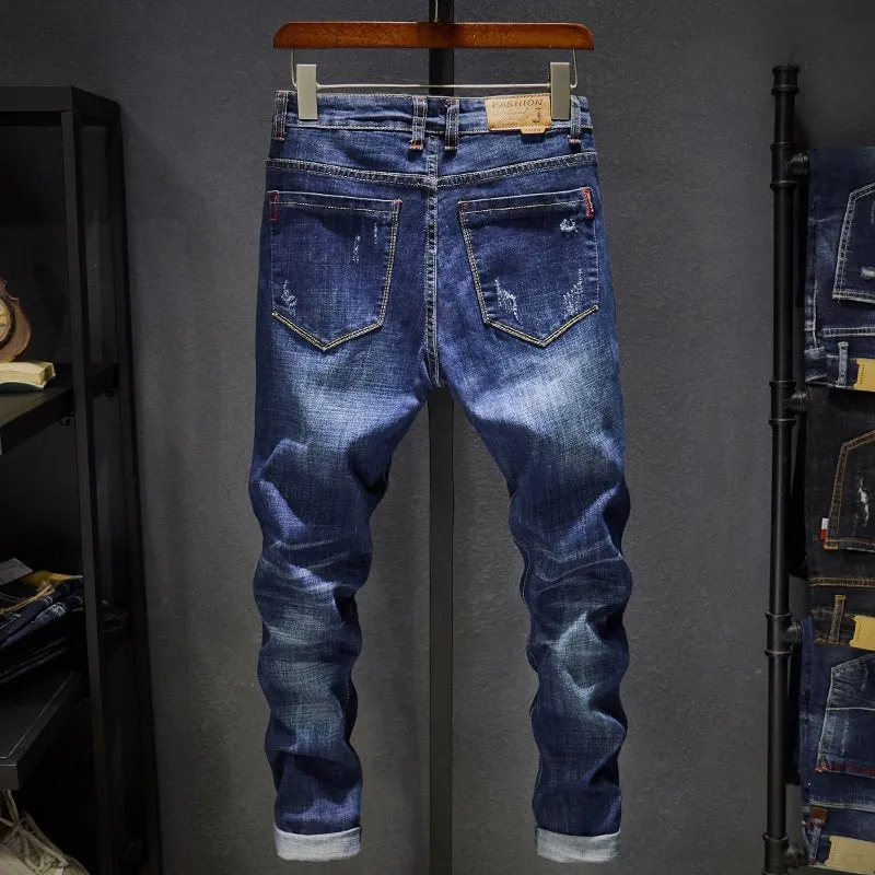 Cross-border Stretch Jeans Men's Ripped Casual Slim Fit Skinny Denim Pants