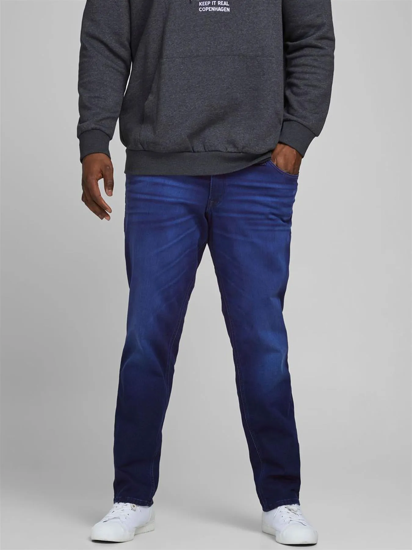 Jack & Jone Mens Glenn Original GE 106 Indigo Knit Plus Size Slim Fit Jeans