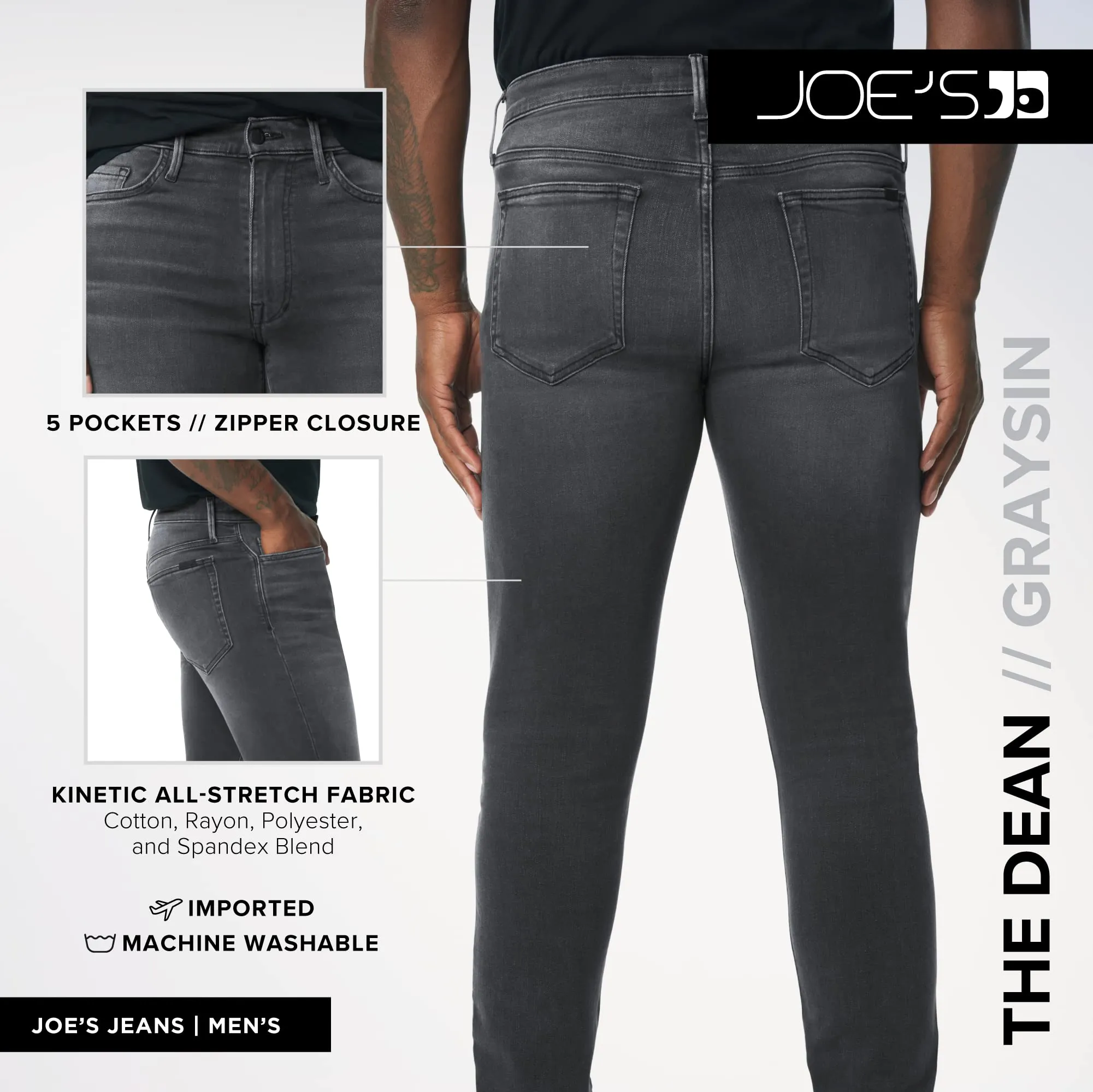 Joe's Jeans Men's The Dean Graysin Size 40X34 Slim Tapered Jeans