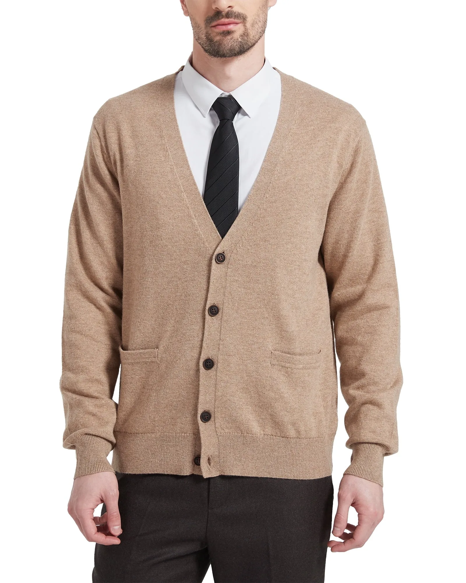 Kallspin Men’s Cardigan Sweater Wool Blend V Neck Buttons Cardigan with Pockets(Black,2X-Large)