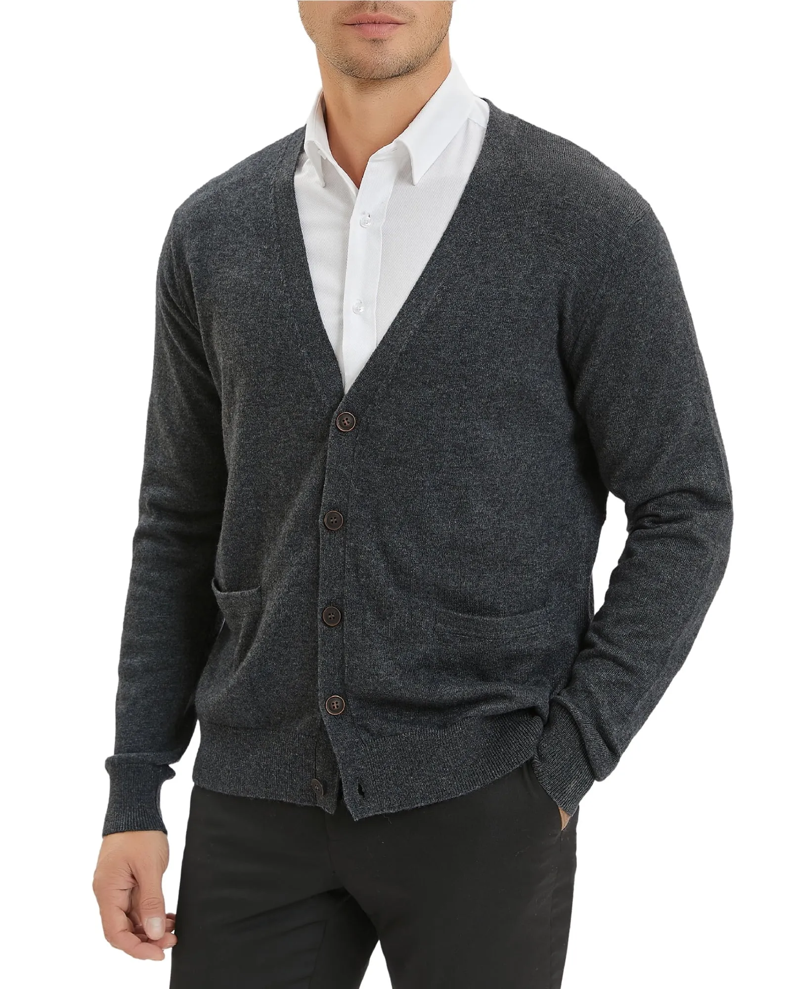 Kallspin Men’s Cardigan Sweater Wool Blend V Neck Buttons Cardigan with Pockets(Black,2X-Large)