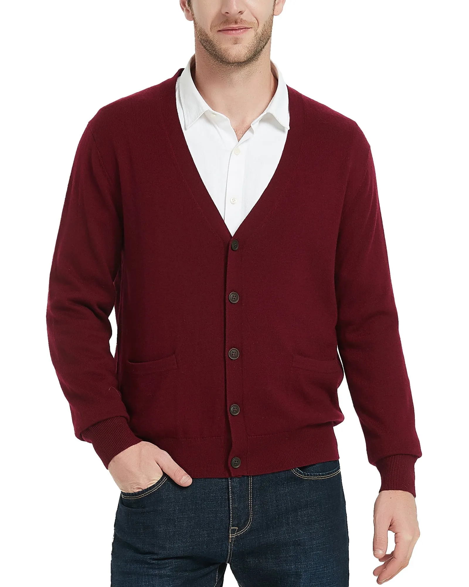 Kallspin Men’s Cardigan Sweater Wool Blend V Neck Buttons Cardigan with Pockets(Black,2X-Large)