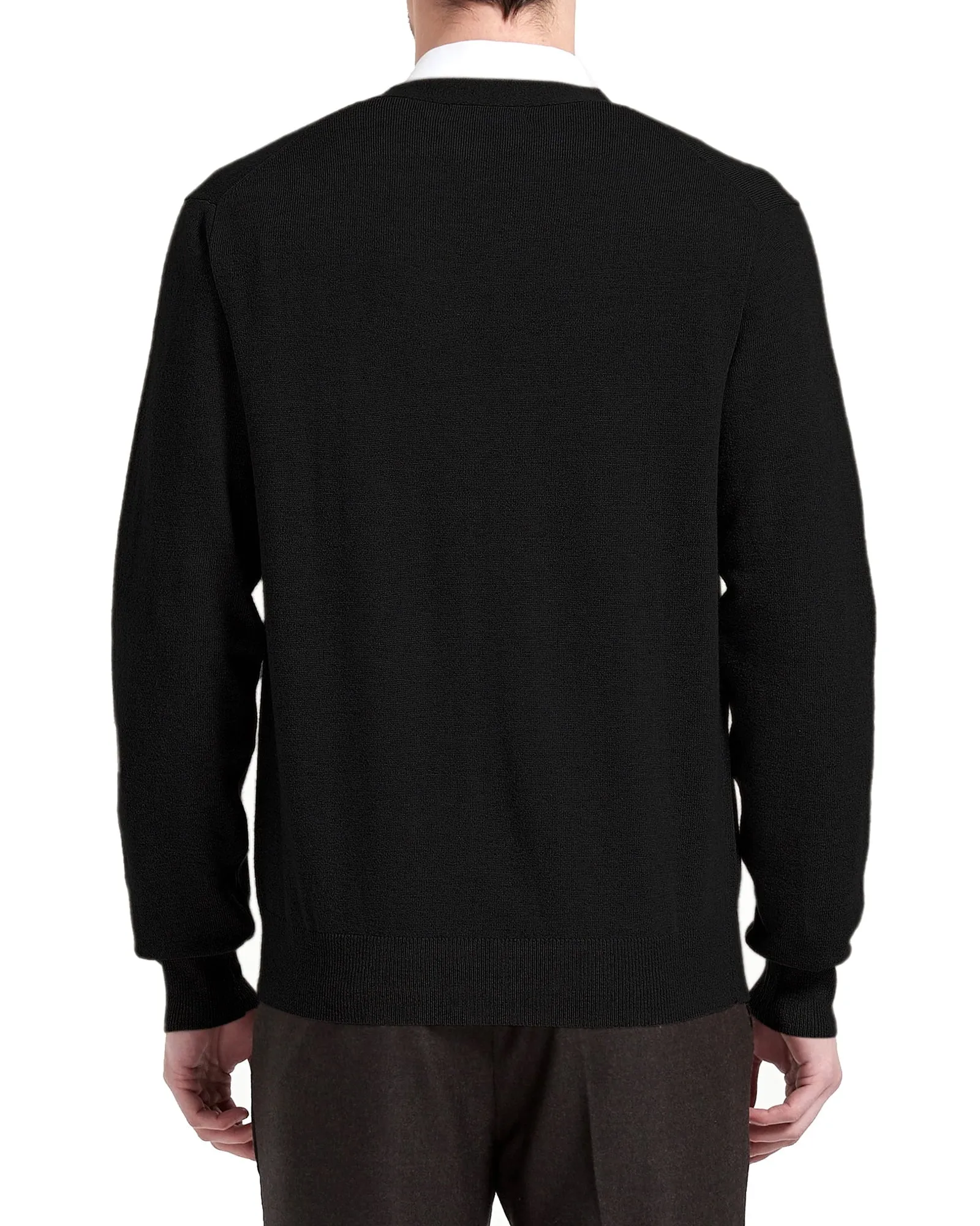 Kallspin Men’s Cardigan Sweater Wool Blend V Neck Buttons Cardigan with Pockets(Black,2X-Large)