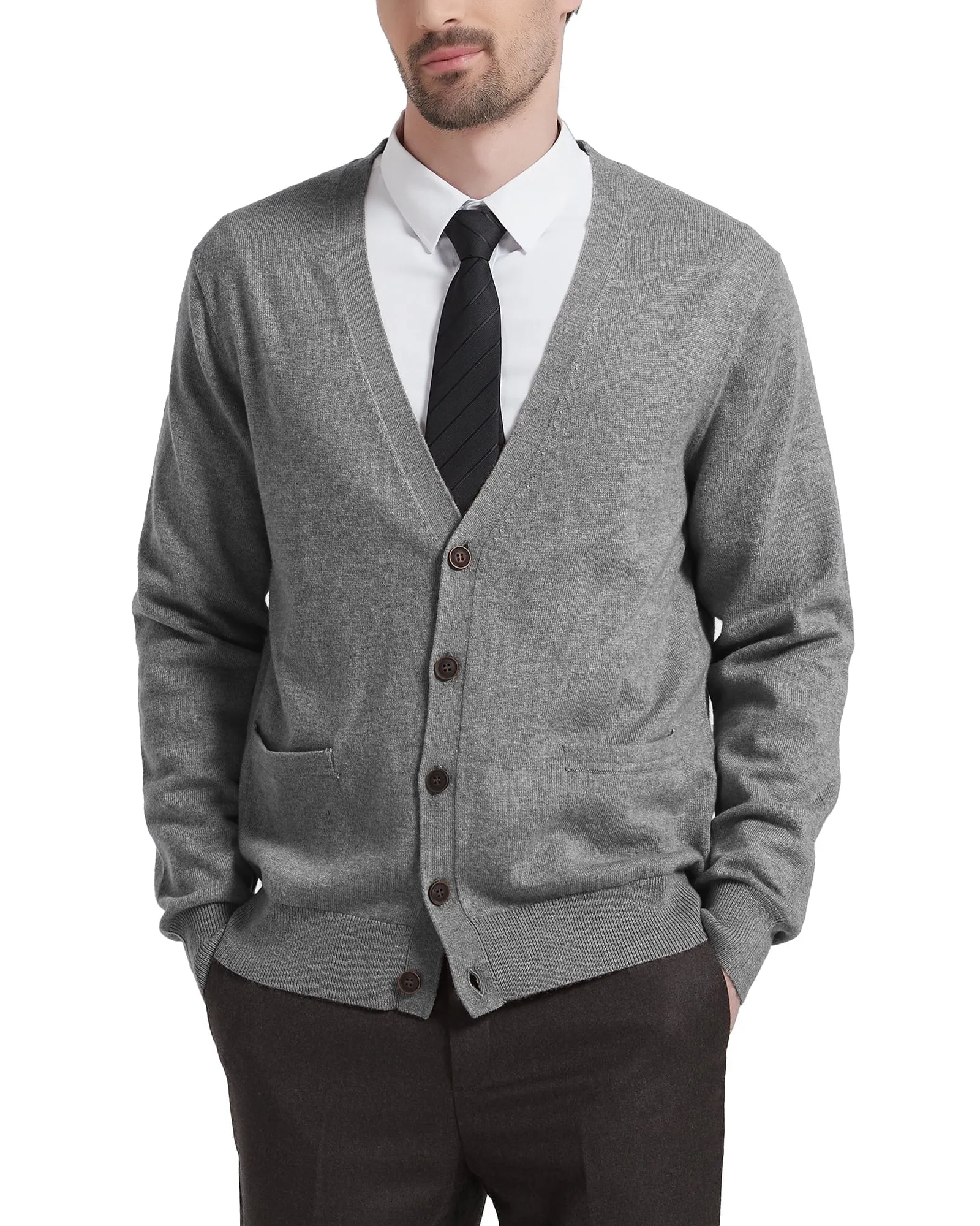 Kallspin Men’s Cardigan Sweater Wool Blend V Neck Buttons Cardigan with Pockets(Black,2X-Large)