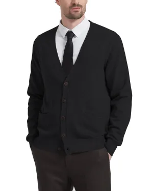 Kallspin Men’s Cardigan Sweater Wool Blend V Neck Buttons Cardigan with Pockets(Black,2X-Large)