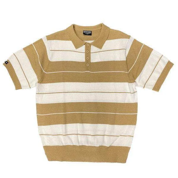 Mens Collared Knit Shirts Short Sleeve Striped Polo