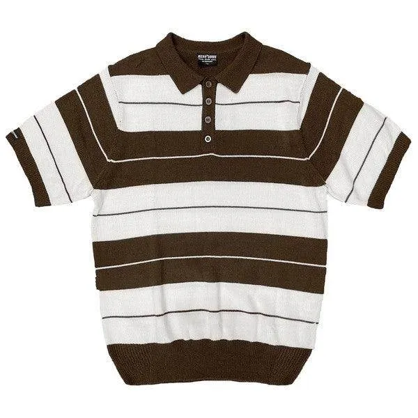 Mens Collared Knit Shirts Short Sleeve Striped Polo
