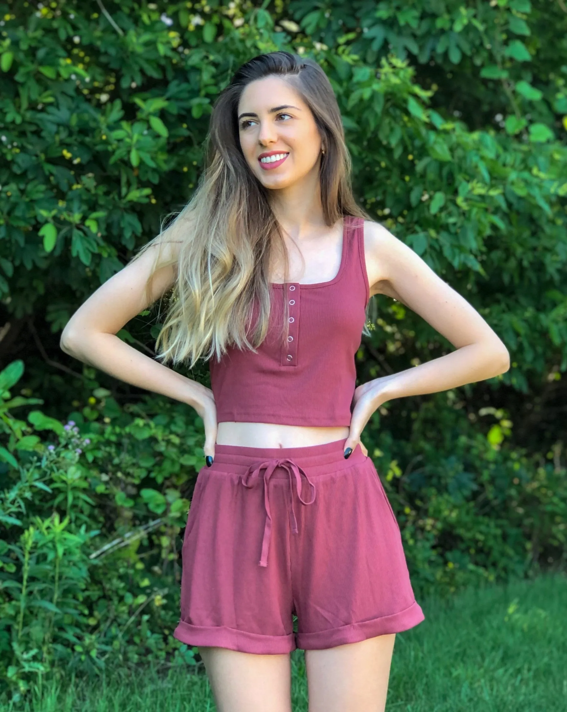 MEROKEETY Ribbed Tank Top and Shorts Lounge Set