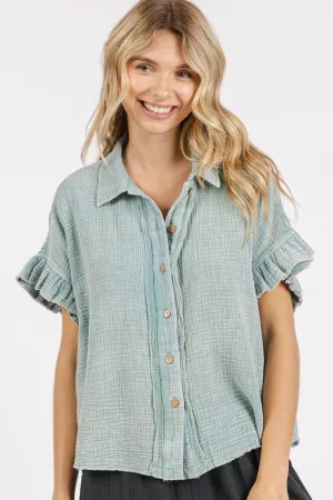 Mineral Washed Flounce Sleeve Shirt