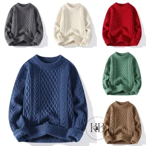 Multi Colour Vintage O Neck Solid Colour Men's Knitted Pullovers Loose Sweaters