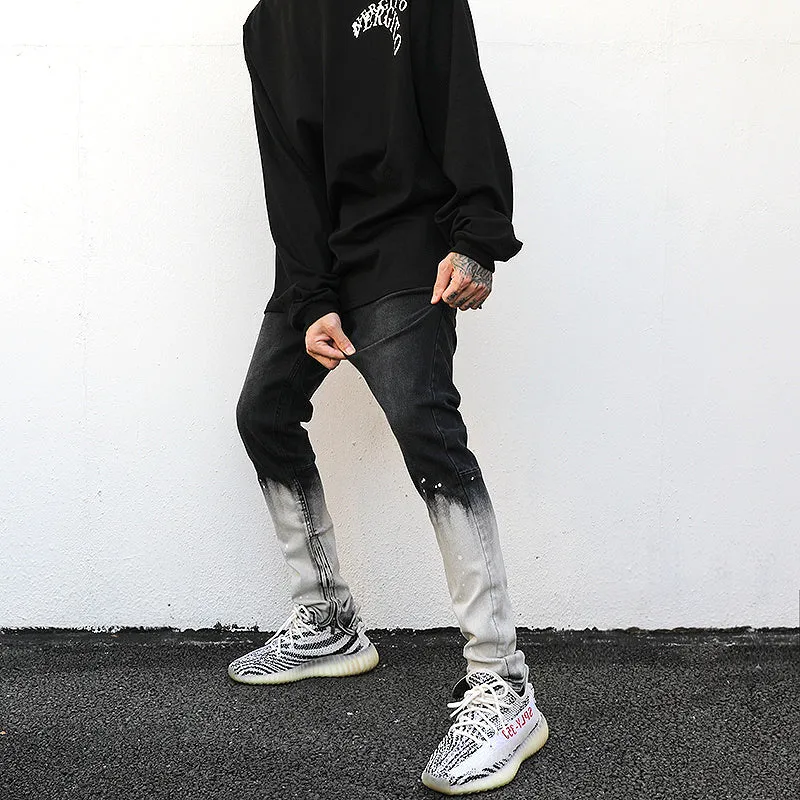 Painted Gradient Side Zip Slim-Fit Jeans