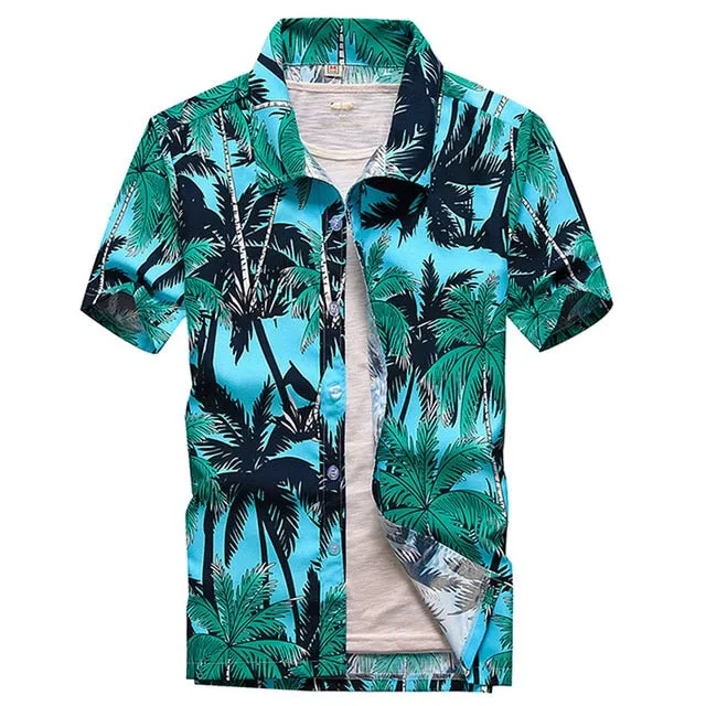 Palm Tree Printed Hawaiian Beach Shirt for Men 2019 Summer Short Sleeve 5XL Aloha Shirts Mens Holiday Vacation Clothing Chemise