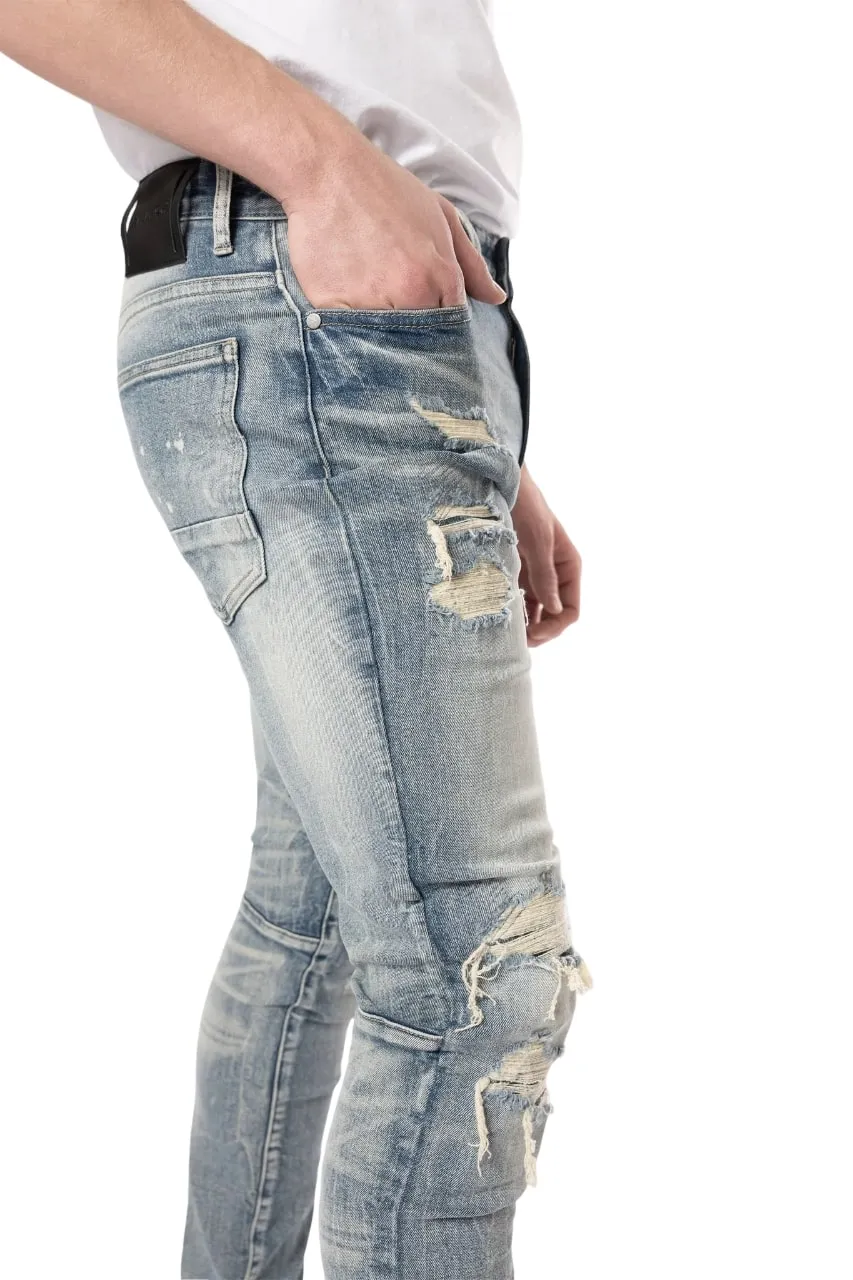 Smoke Rise Men's Slim Tapered Rip & Repaired Colored Jeans