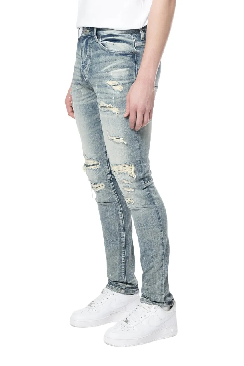 Smoke Rise Men's Slim Tapered Rip & Repaired Colored Jeans