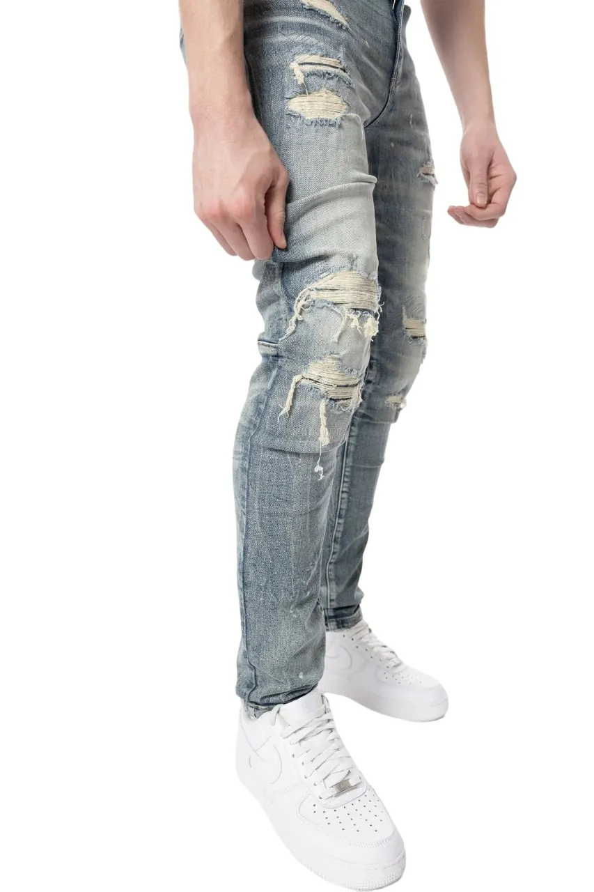Smoke Rise Men's Slim Tapered Rip & Repaired Colored Jeans