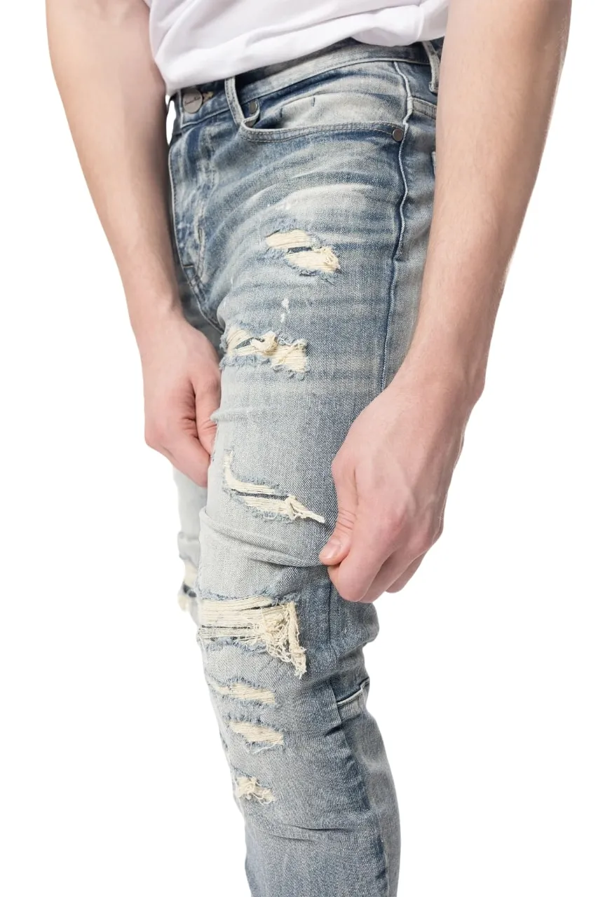 Smoke Rise Men's Slim Tapered Rip & Repaired Colored Jeans