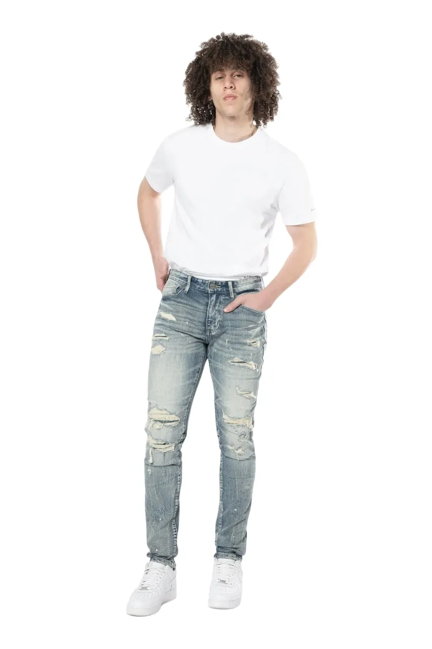 Smoke Rise Men's Slim Tapered Rip & Repaired Colored Jeans