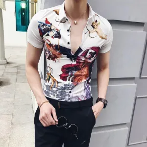 Summer Slim Fit Shirt men England angel Print Casual Streetwear