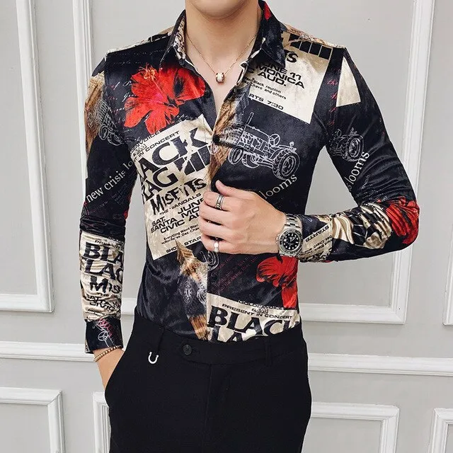 Velour Mens Long Sleeve Fashion Social Luxury shirt