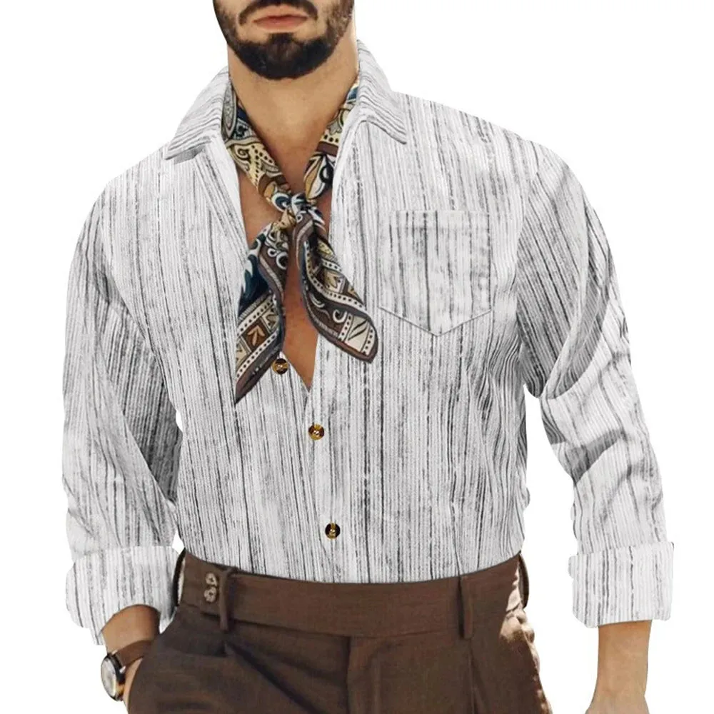 WIAOFELLAS  -  2025 Spring and Summer New Men's Retro Casual Tie-Dye Striped Pocket Long Sleeve Shirt Fashion Trend Casual Lapel Mens Tops