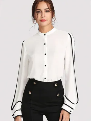 Women's White Button Up Long Sleeve Blouse