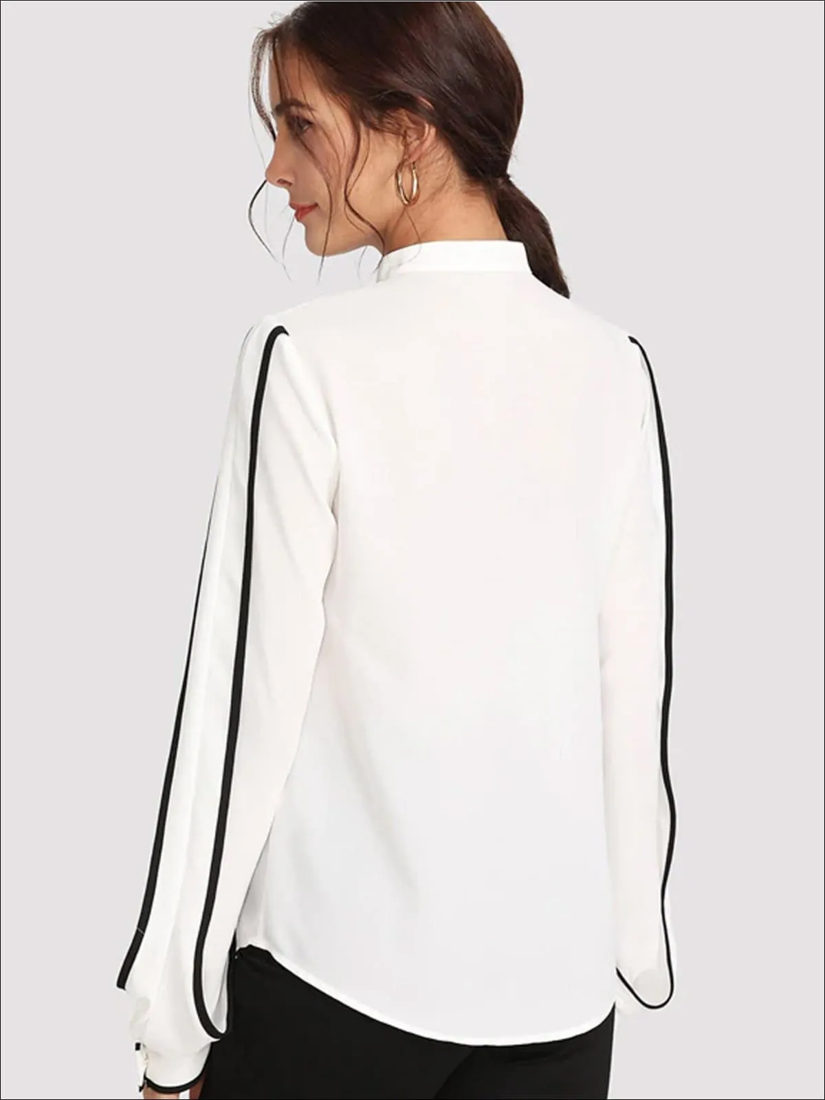 Women's White Button Up Long Sleeve Blouse